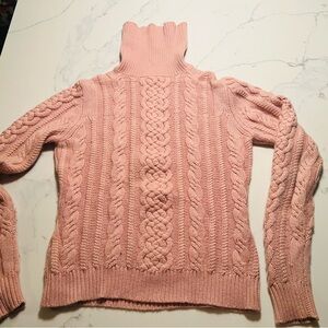 Elegant Pink Cable Knit Turtleneck Sweater